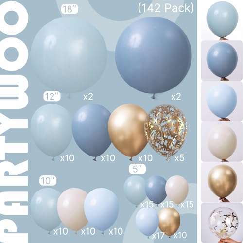 PartyWoo Balloons 142pcs for Baby Shower Gender Reveal Birthday Bachelorette Bridal Shower Retirement Wedding Engagement Graduaion Party Decorations