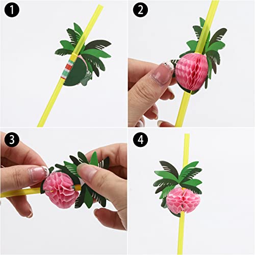 Tropical Flamingo Fruit Paper Straws for Parties