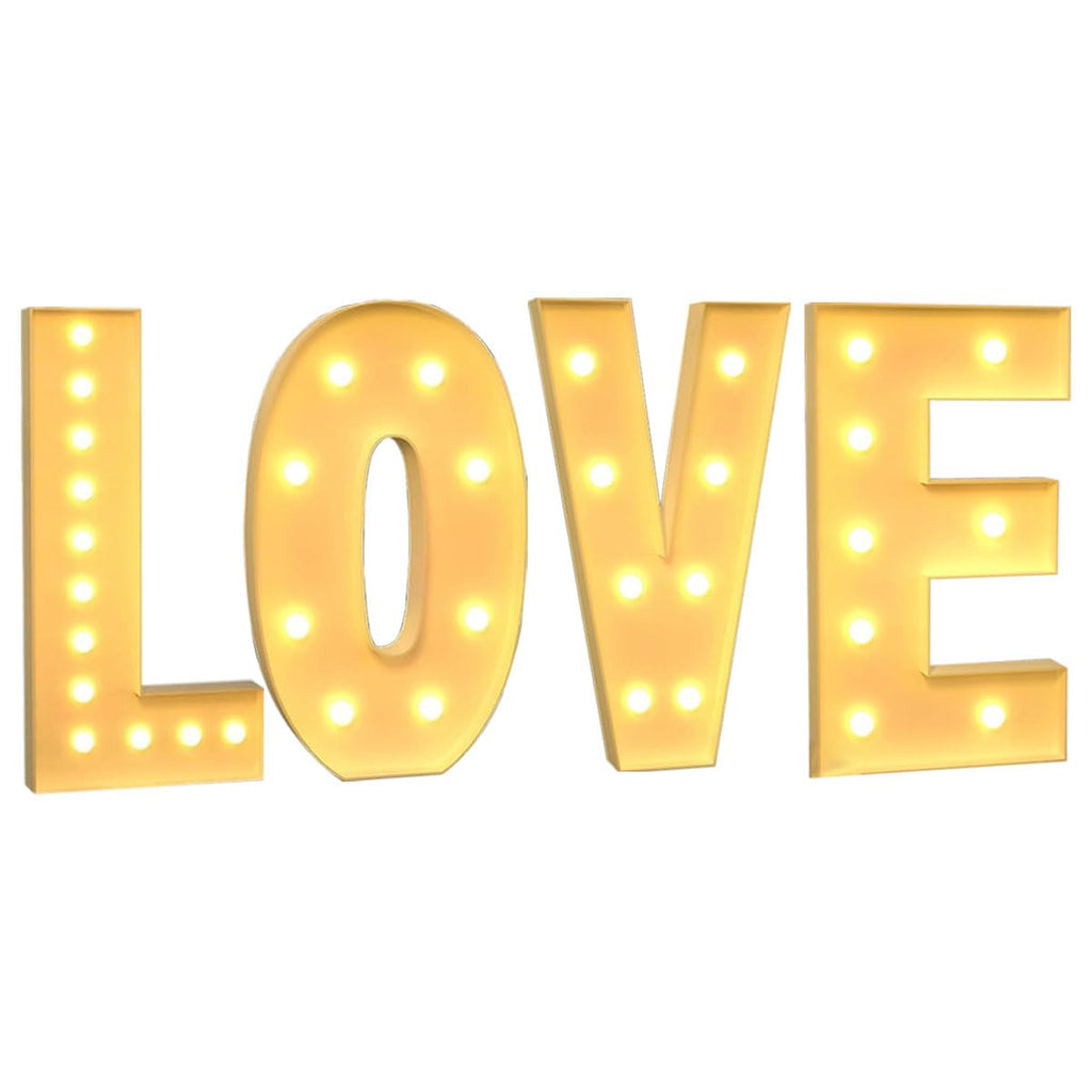 Giant Romantic LOVE Sign Light Up, 61 Pcs Art Decorative with Balloons & Bunting for Birthday Valentine's Day Wedding Propose Marriage Party, Gold, 120cm/4FT