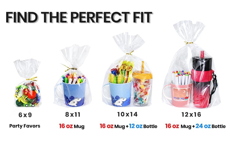 Clear Cellophane Stand-Up Gift Bags with Ties