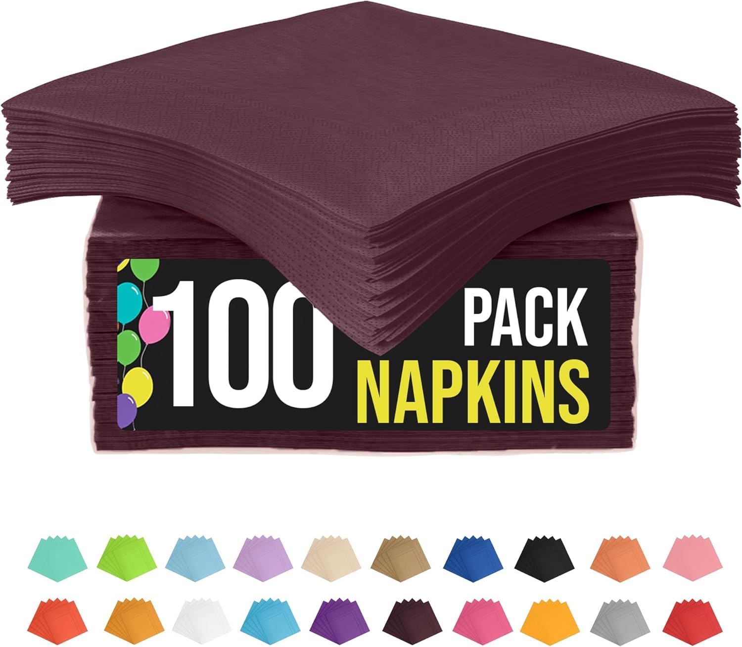 100-Pack 2-Ply Colored Paper Napkins for Parties
