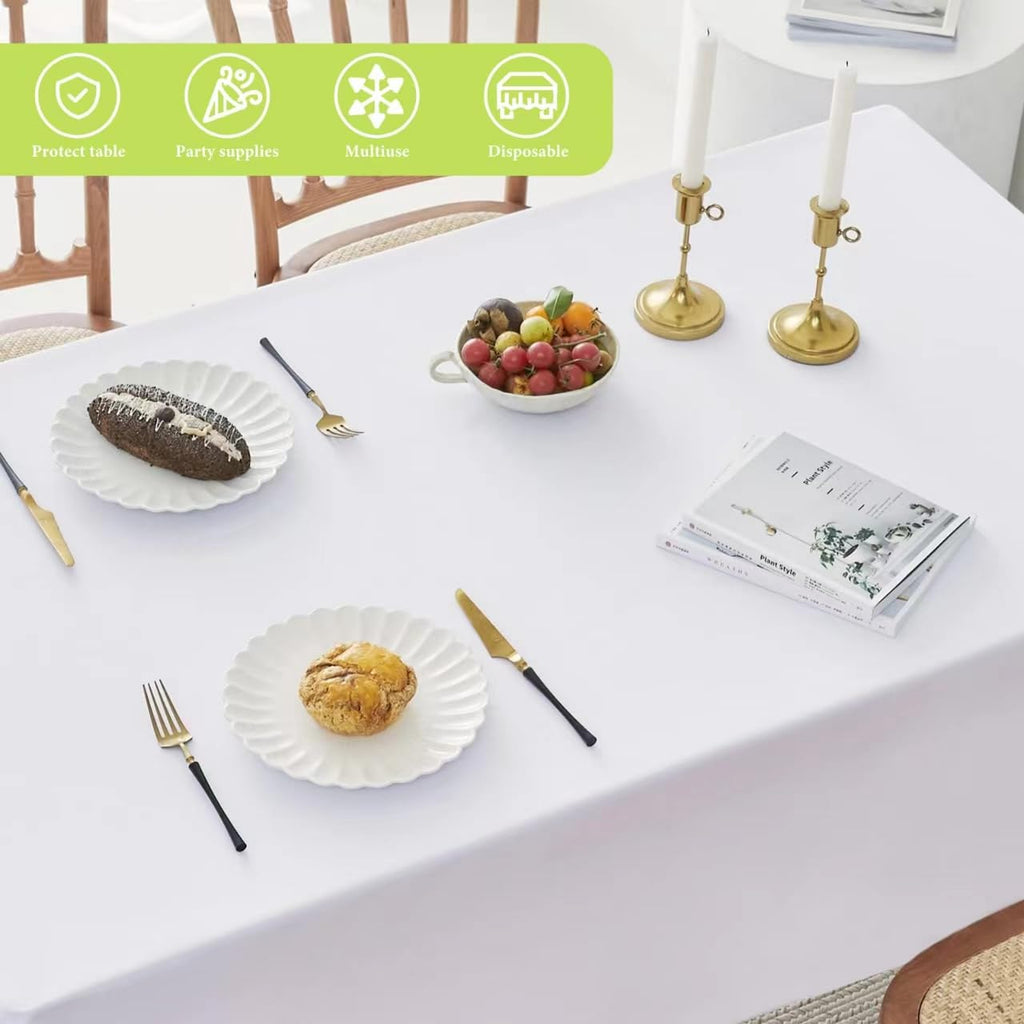 12-Pack White Paper & Plastic Rectangle Tablecloths