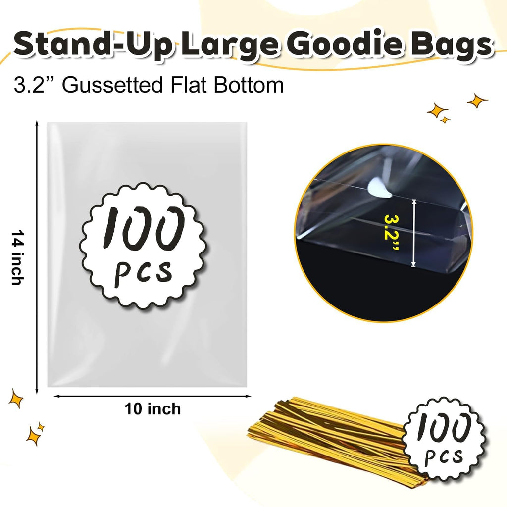 Clear Cellophane Stand-Up Gift Bags with Ties