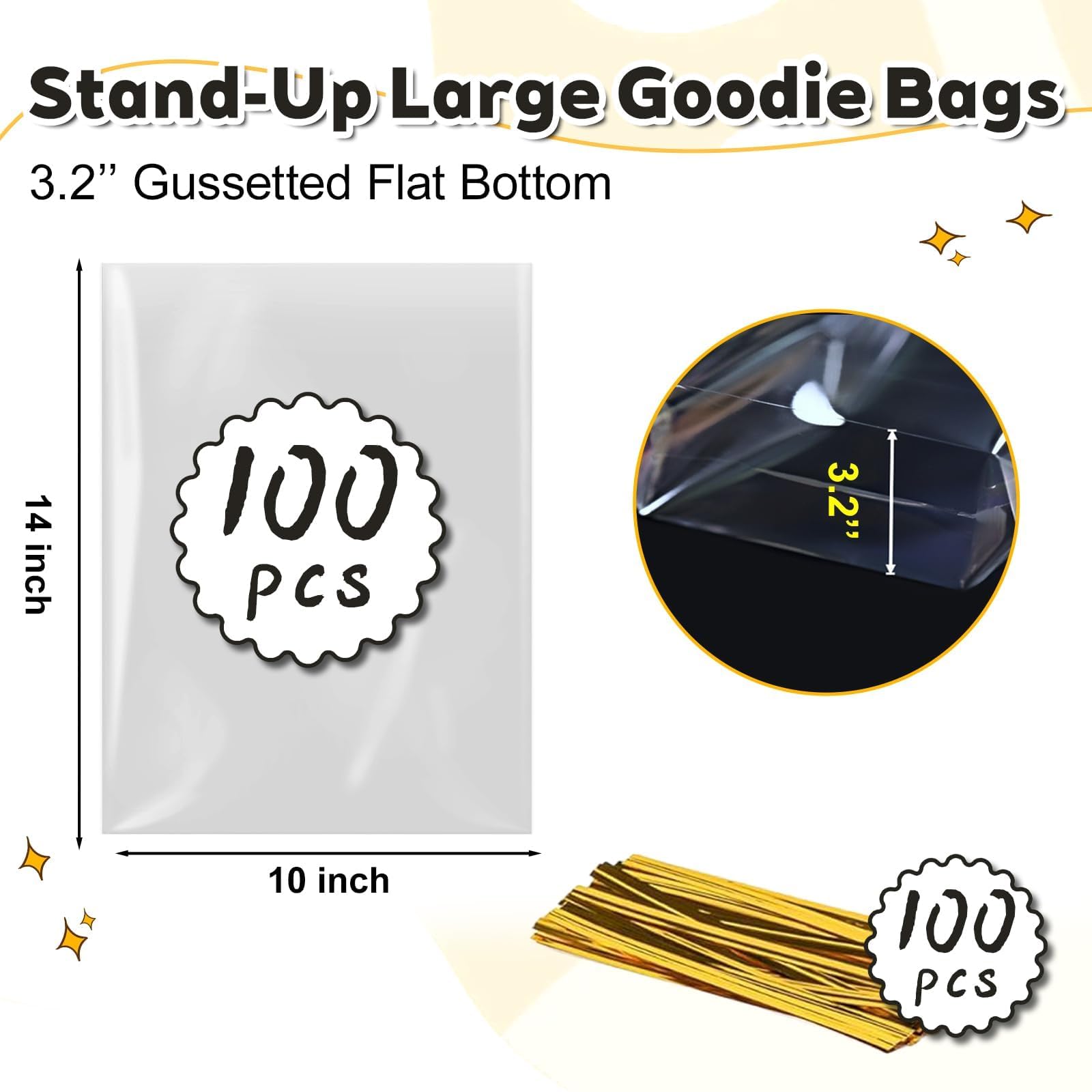 Clear Cellophane Stand-Up Gift Bags with Ties