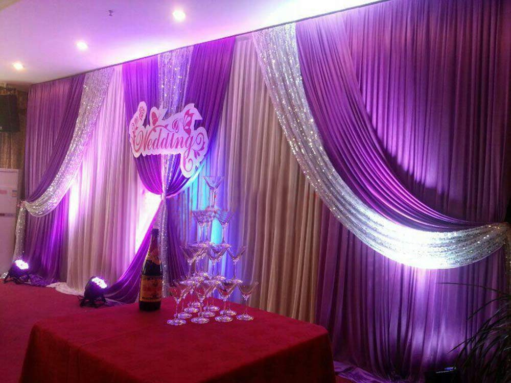 20 x 10 Ft Purple Silk Draped Wedding Stage Backdrop