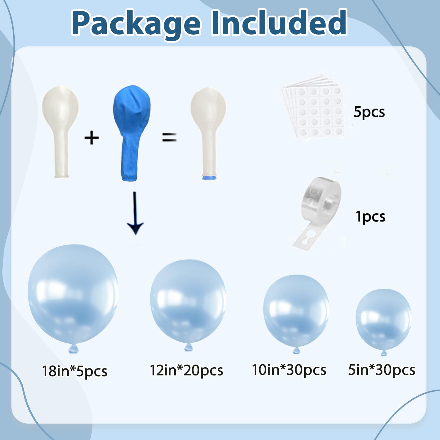 Pearl Balloon Arch Kit, Double Stuffed Pastel Blue Balloons Graland Different Size 18/12/10/5inch Light Baby Blue Balloons for Boy Baby Bridal Shower Wedding Party Decorations