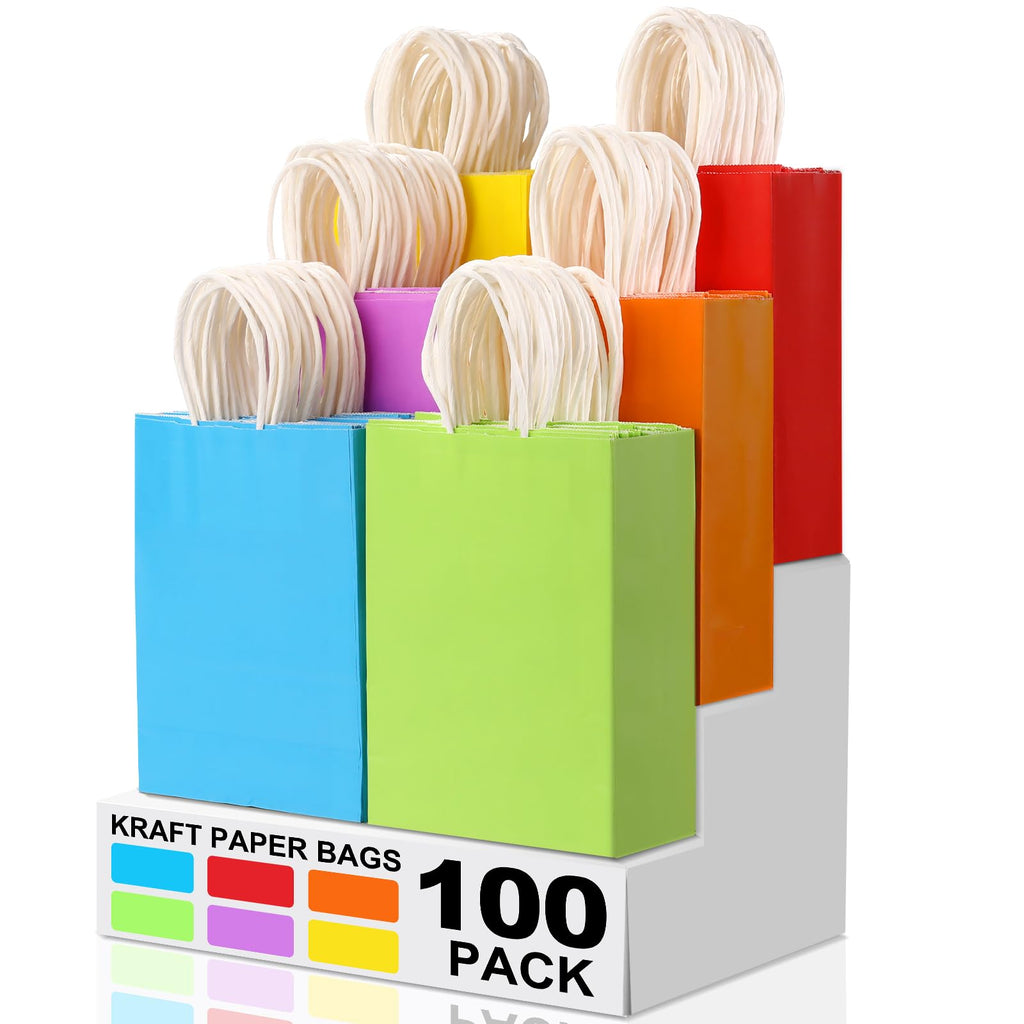 100-Pack Kraft Paper Party Favor Bags with Handles