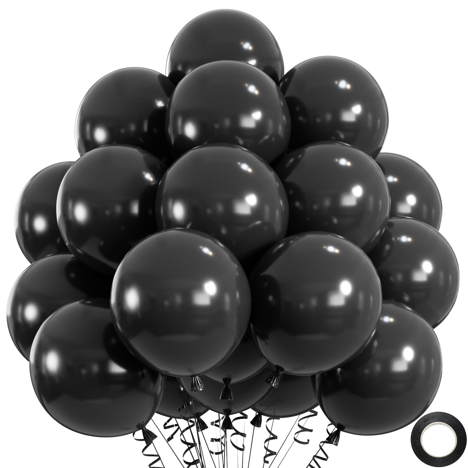 50-Pack 12-Inch Black Latex Balloons for Parties