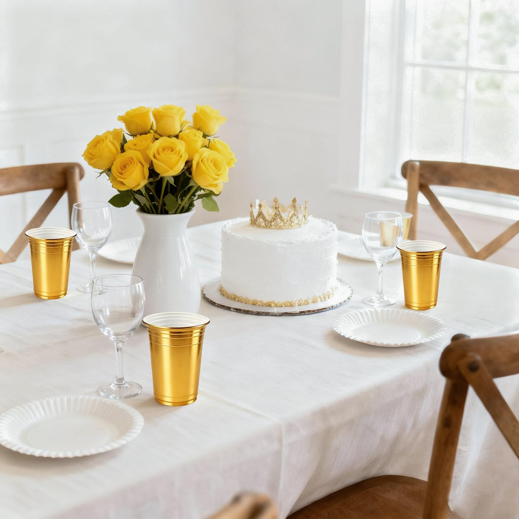 100-Pack 16 oz Gold Metallic Disposable Party Cups