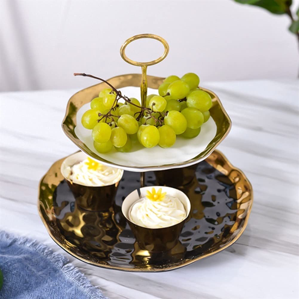 2-Tier Ceramic Cake Stand & Serving Tray for Parties