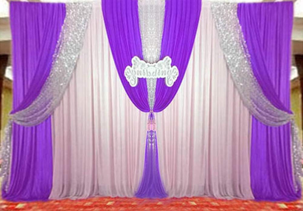 20 x 10 Ft Purple Silk Draped Wedding Stage Backdrop