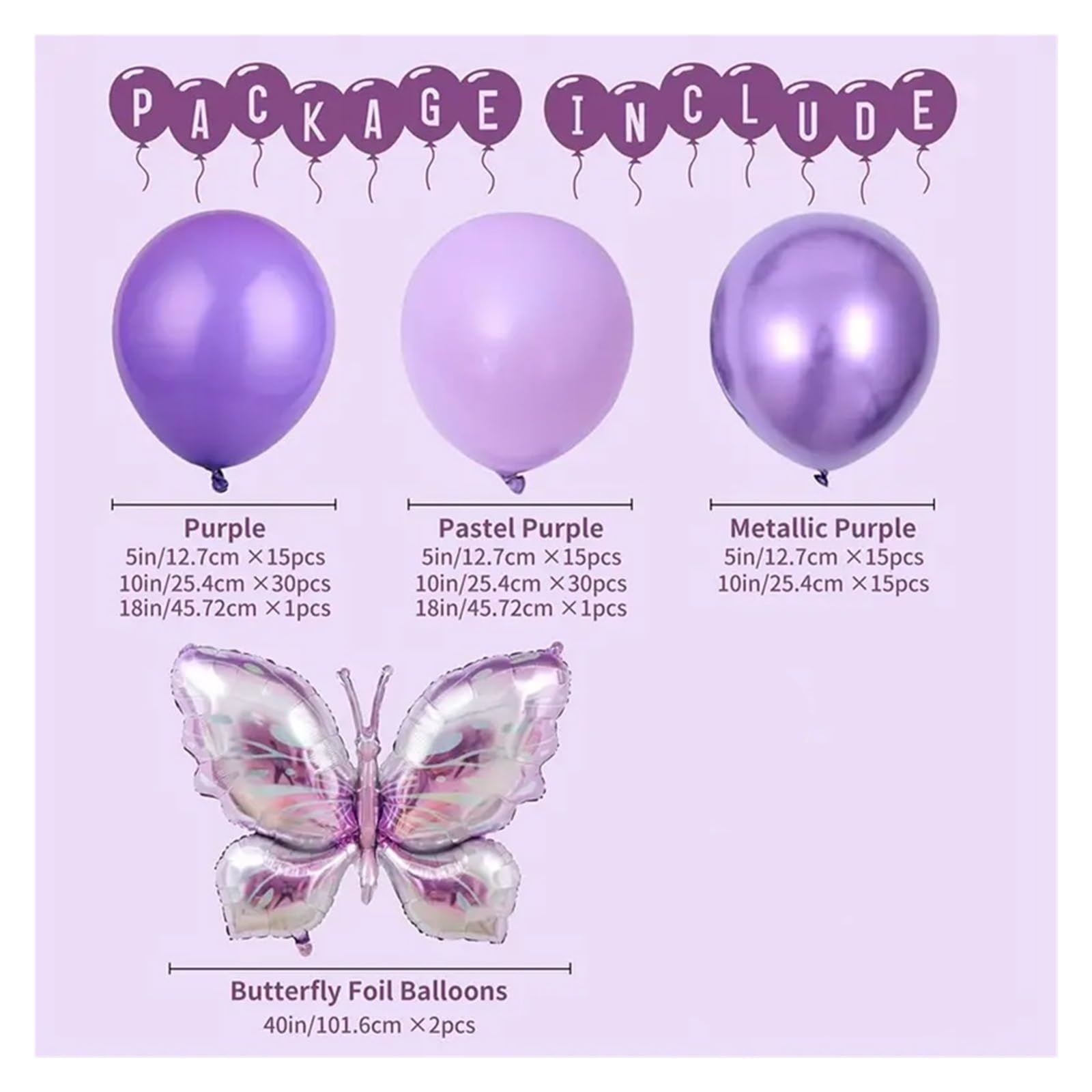 126pcs Purple Metallic Latex Balloons Garland Arch Kit Butterfly