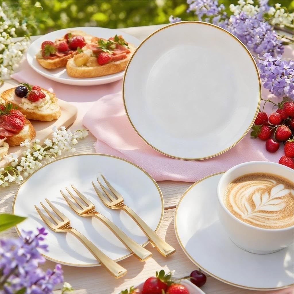 400-Piece Gold Dessert Plate & Fork Set for 200 Guests