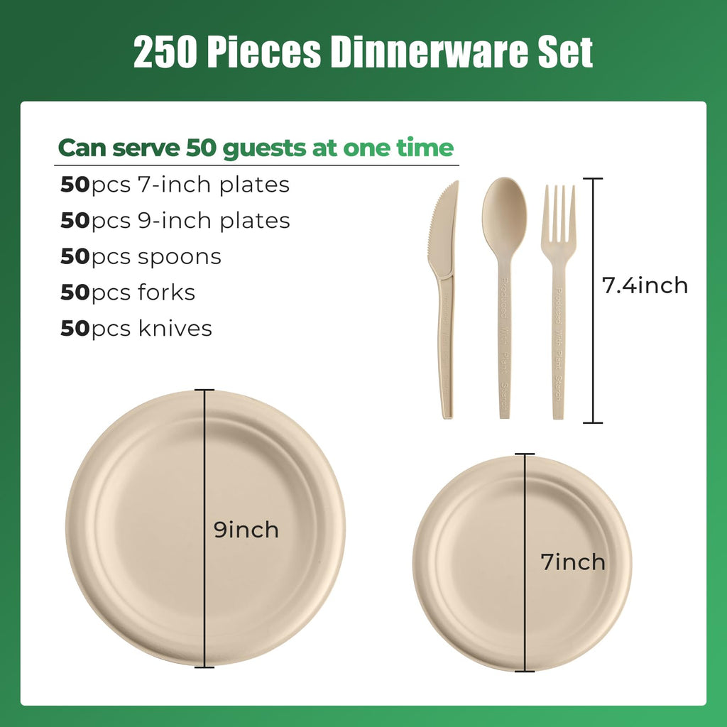 250-Piece Biodegradable Disposable Paper Dinnerware Set