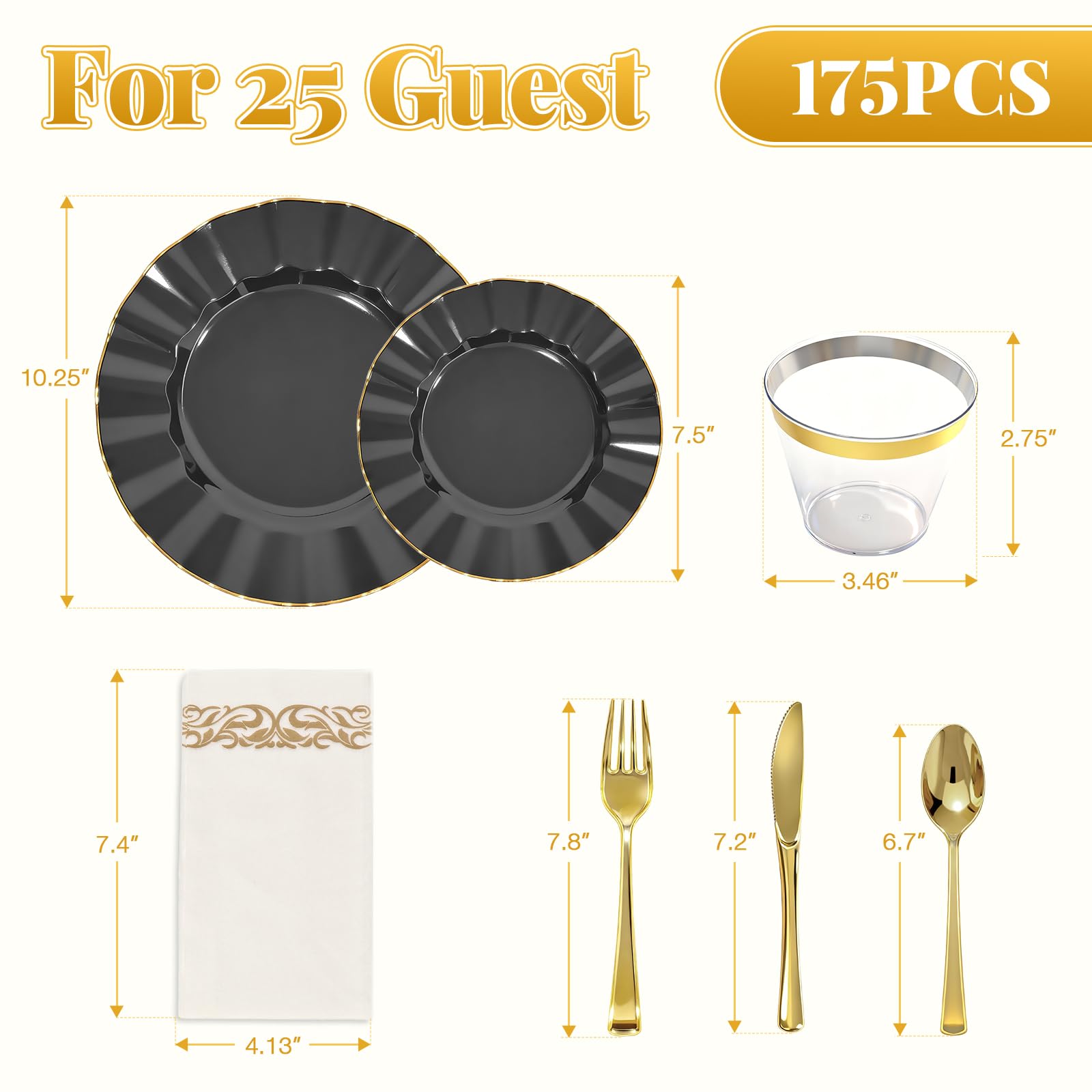 Glowserve Plastic Plates Disposable for Halloween， Plastic Dinner Plates with Gold Rim for Party Wedding