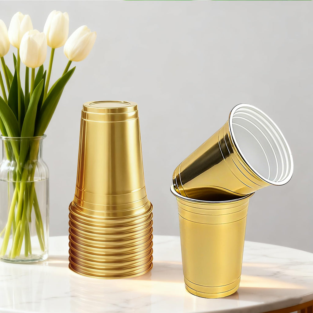100-Pack 16 oz Gold Metallic Disposable Party Cups