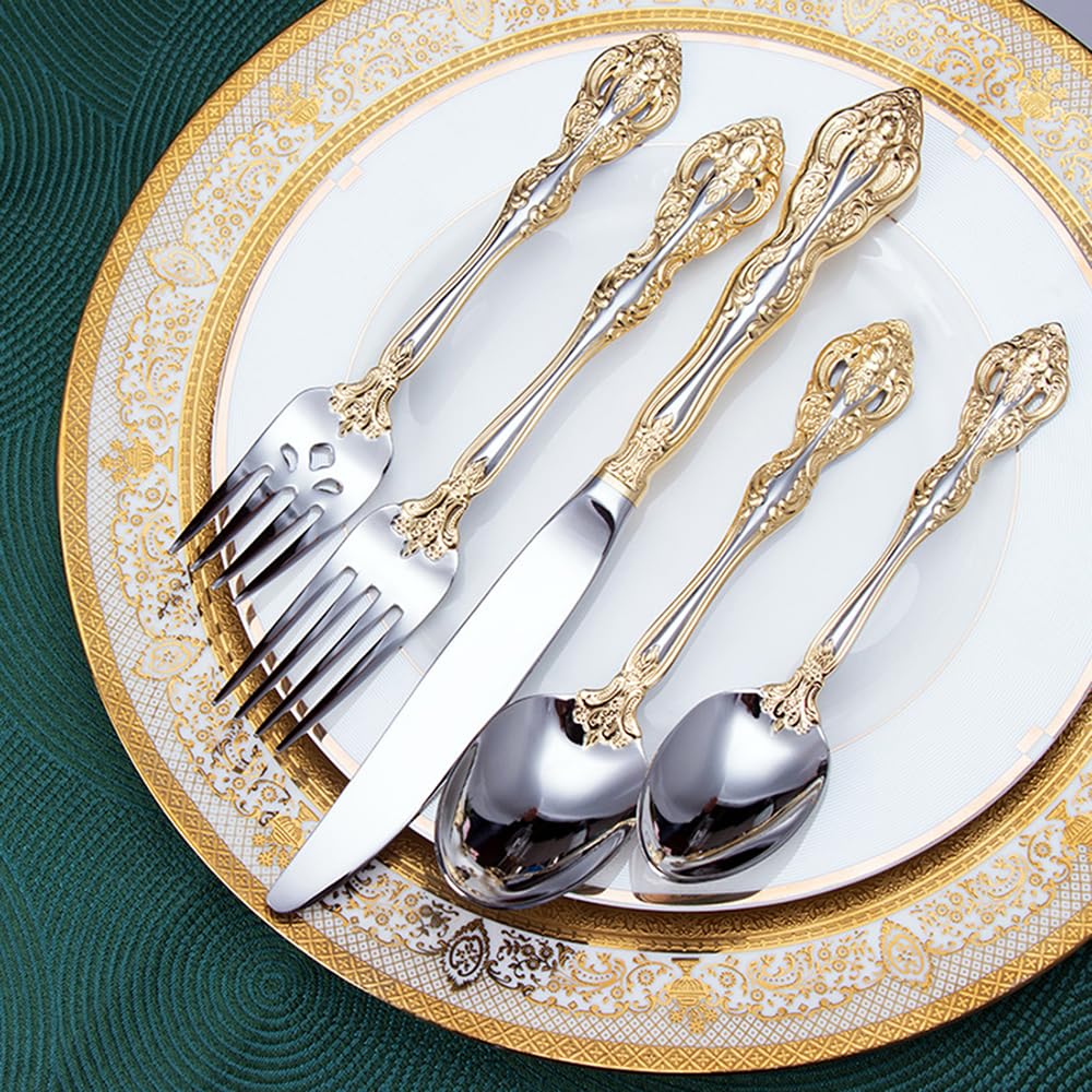 60-Piece Gold Stainless Steel Flatware Set for 12