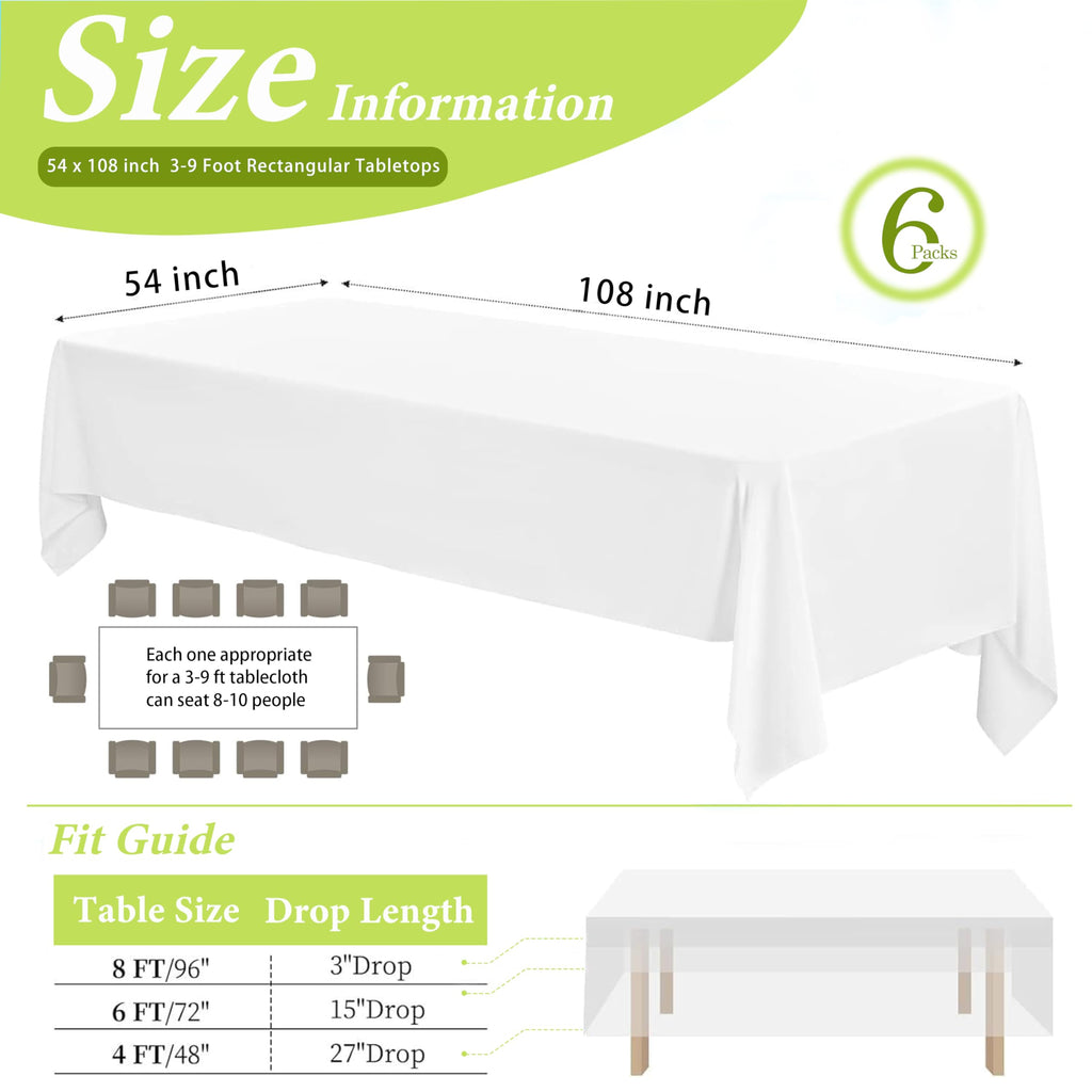 12-Pack White Paper & Plastic Rectangle Tablecloths