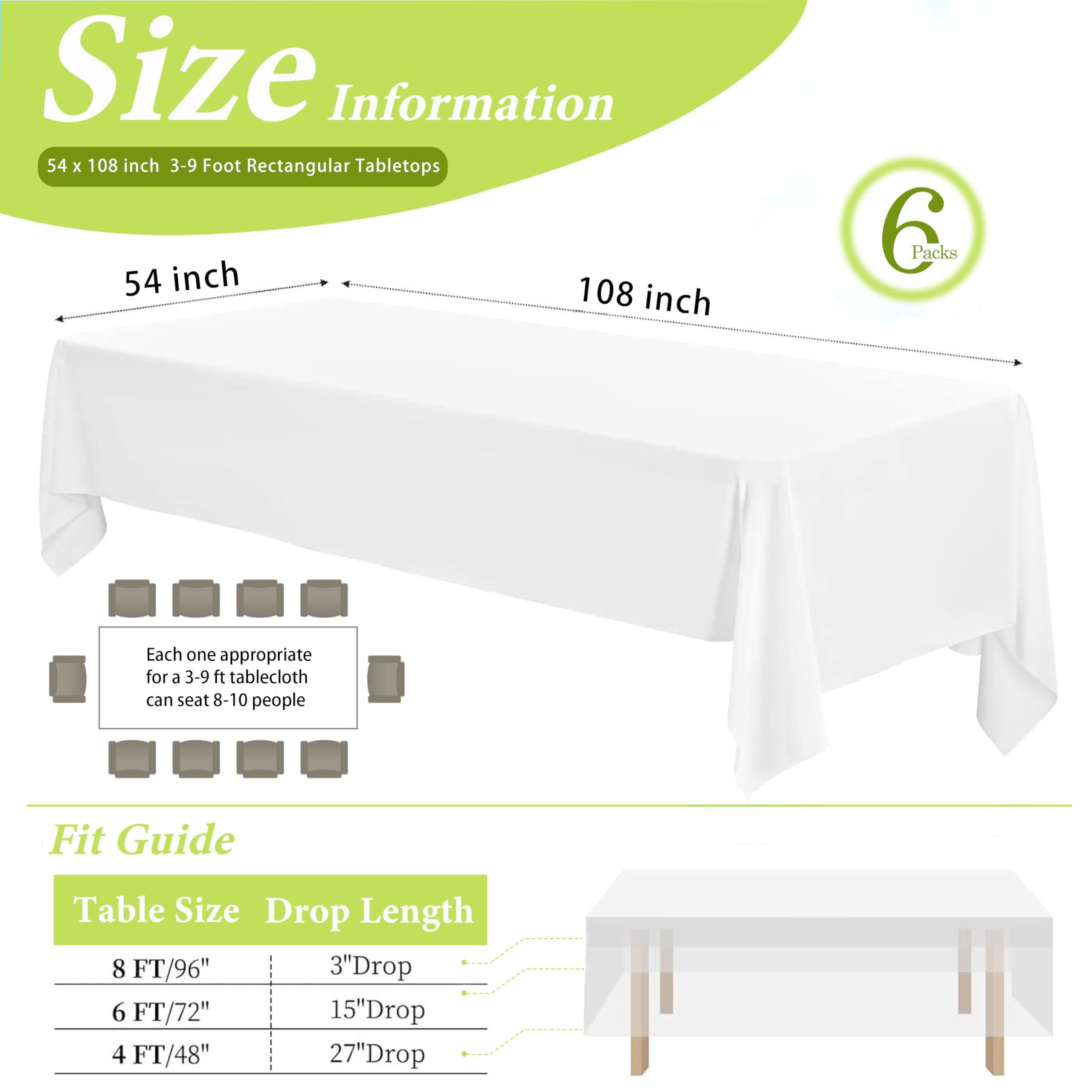12-Pack White Paper & Plastic Rectangle Tablecloths