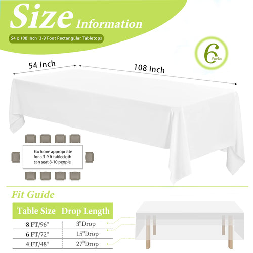 12-Pack White Paper & Plastic Rectangle Tablecloths