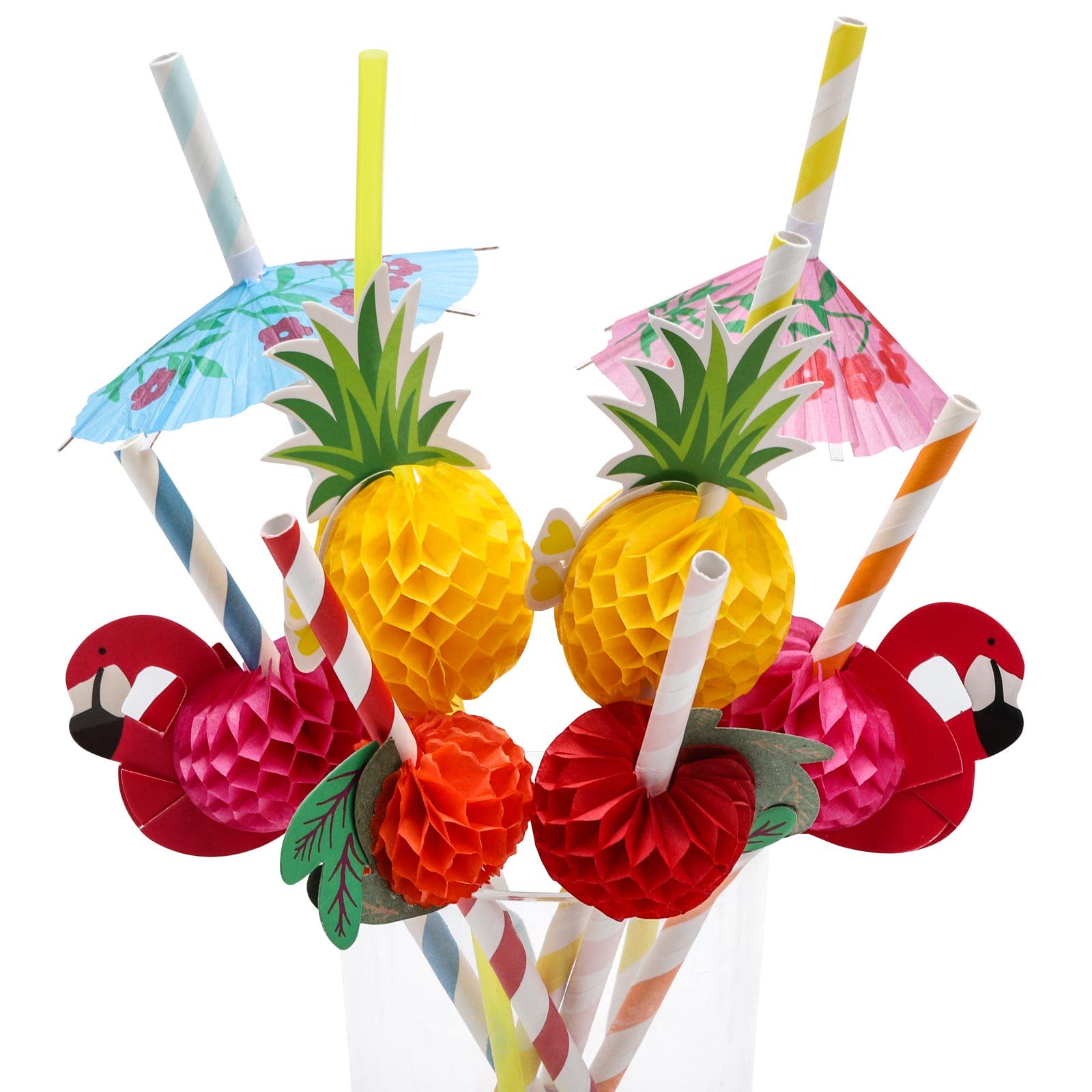 Tropical Flamingo Fruit Paper Straws for Parties