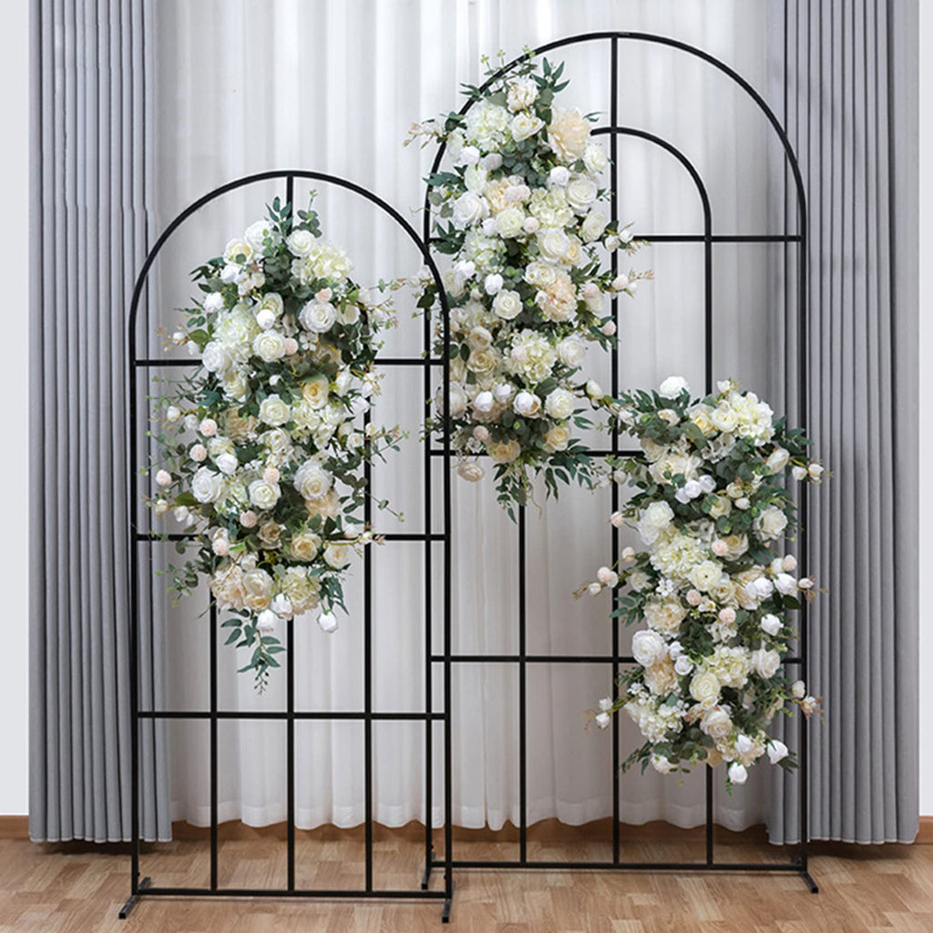 GFAZXDS Wedding Ceremony Backdrop Stand Kit-2 Pcs Reusable Metal Black Bracket,Balloon Arch Frame,Outdoor/Indoor Garden Plants Decoration Stand For Weddin,Birthday Party,Size:7.2x3.Ft&5.9x2.Ft