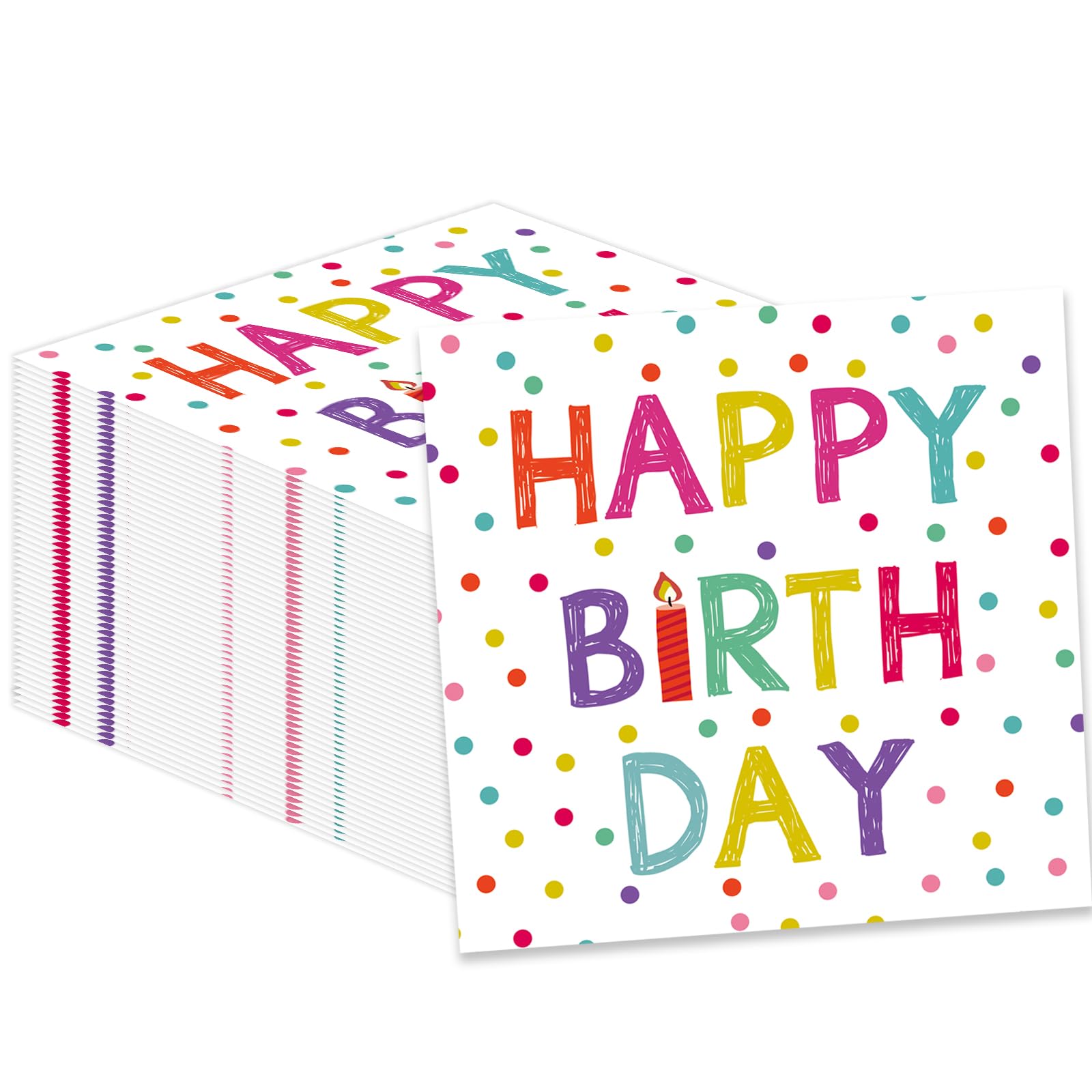 50-Pack Colorful Dot Birthday Napkins, 13 x 13 Inches