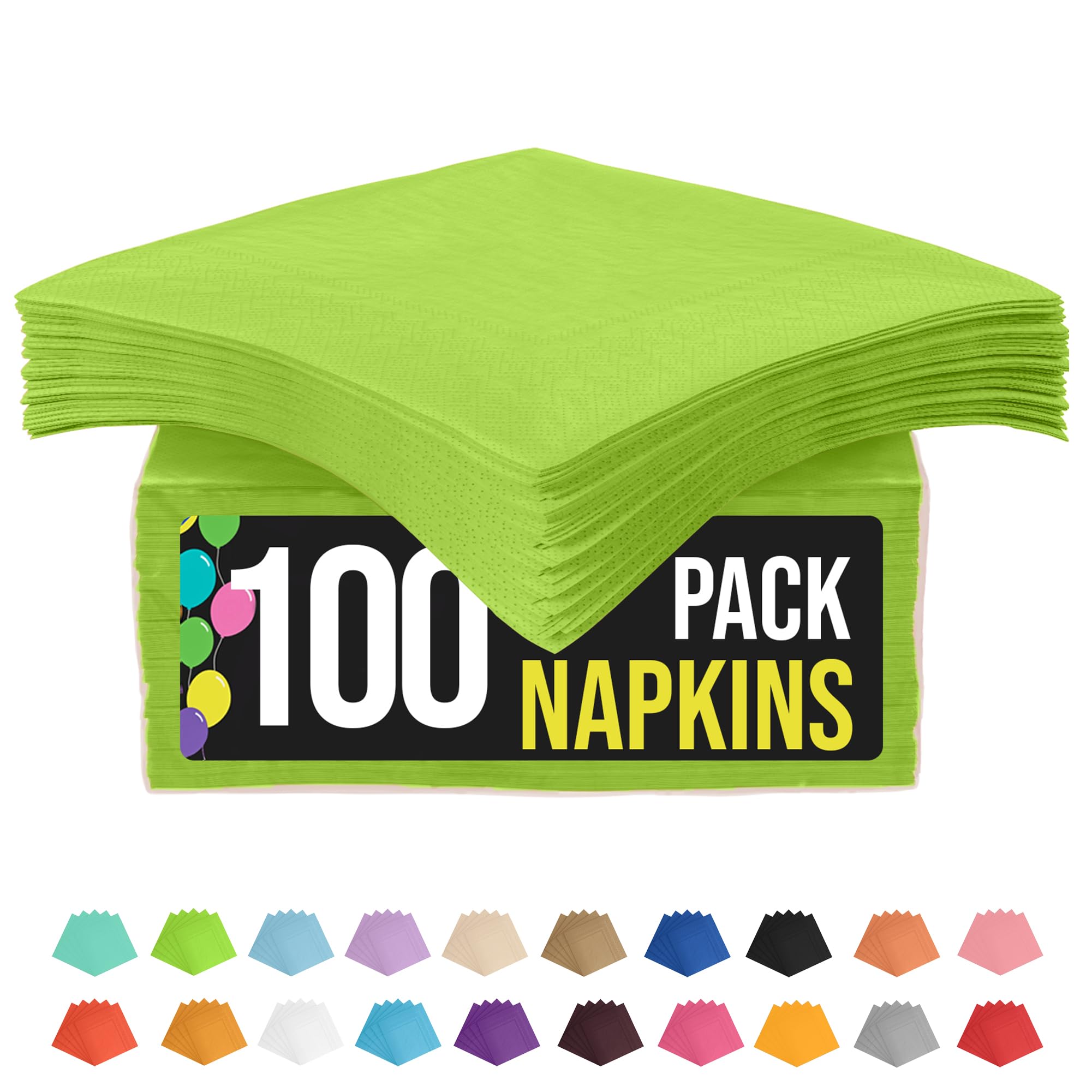 100-Pack 2-Ply Colored Paper Napkins for Parties