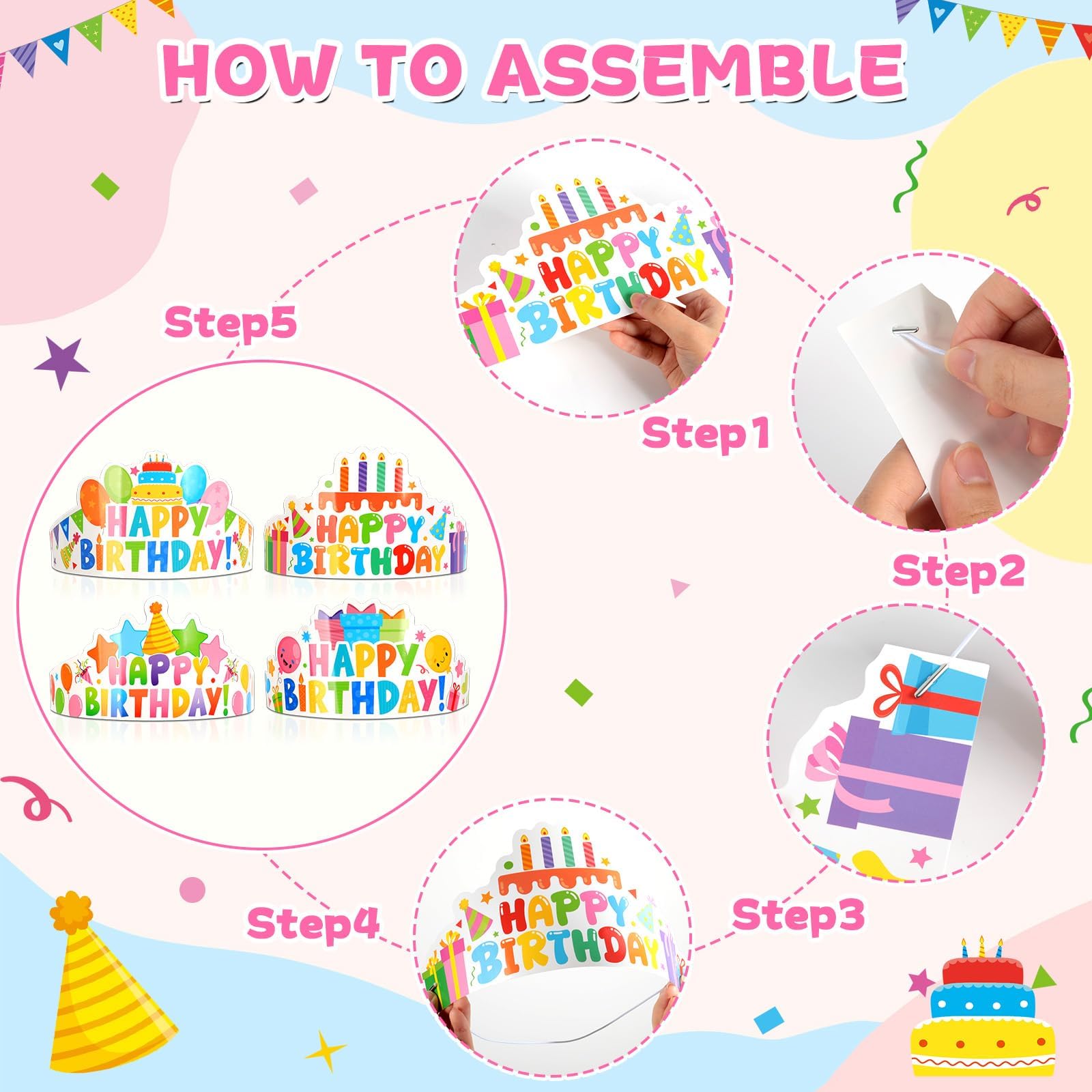 32-Piece Adjustable Birthday Crown Party Hat Set