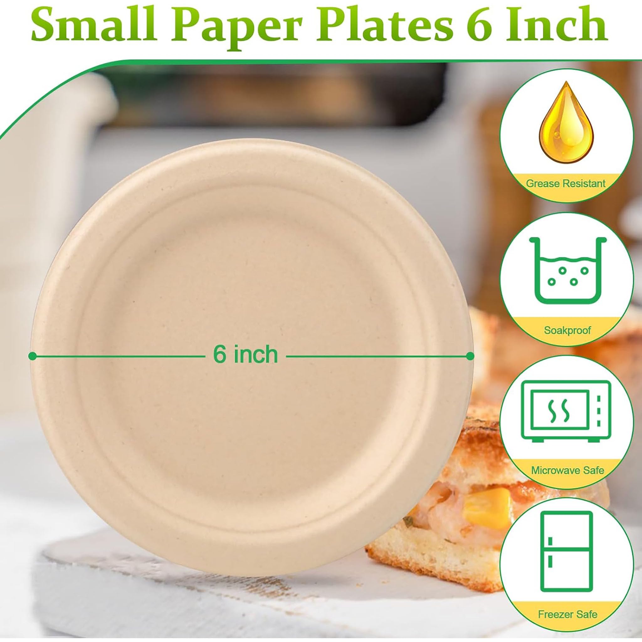 300-Pack 6-Inch Compostable Sugarcane Dessert Plates
