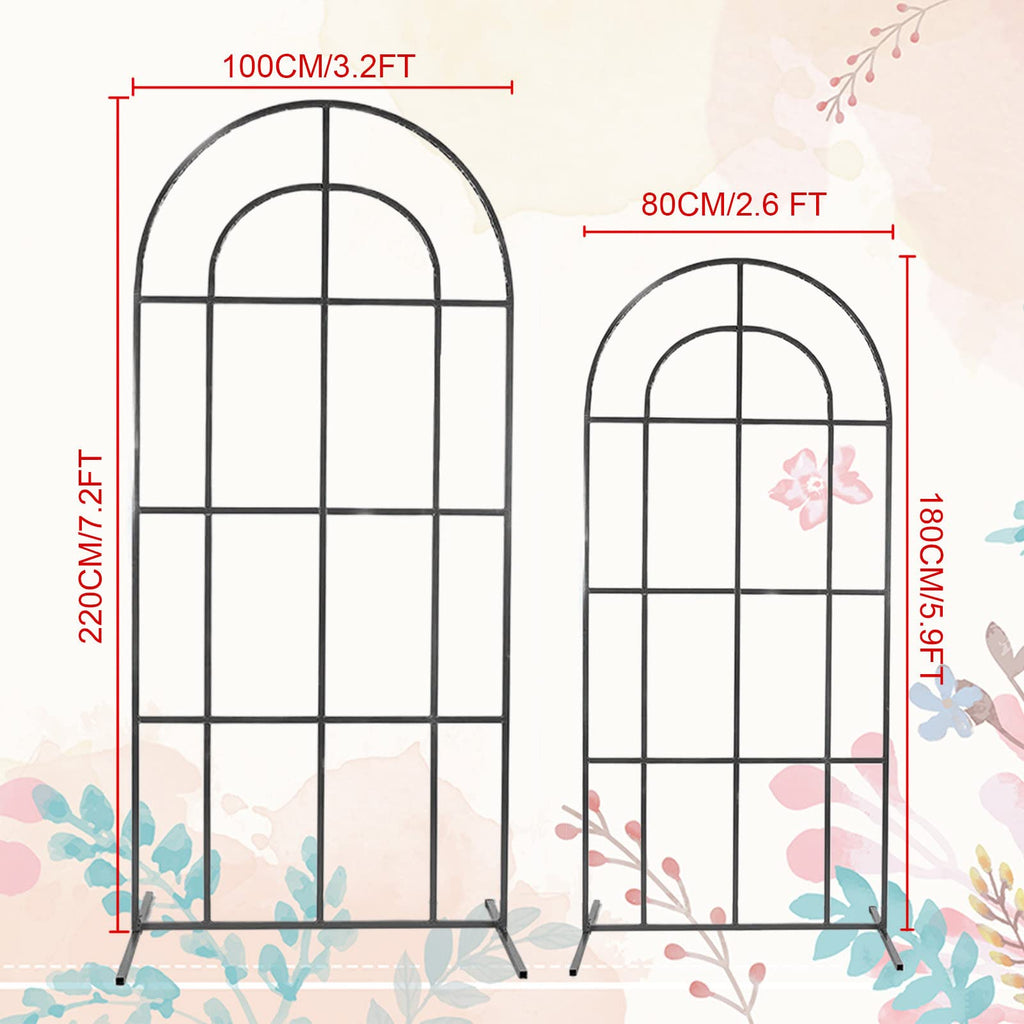GFAZXDS Wedding Ceremony Backdrop Stand Kit-2 Pcs Reusable Metal Black Bracket,Balloon Arch Frame,Outdoor/Indoor Garden Plants Decoration Stand For Weddin,Birthday Party,Size:7.2x3.Ft&5.9x2.Ft