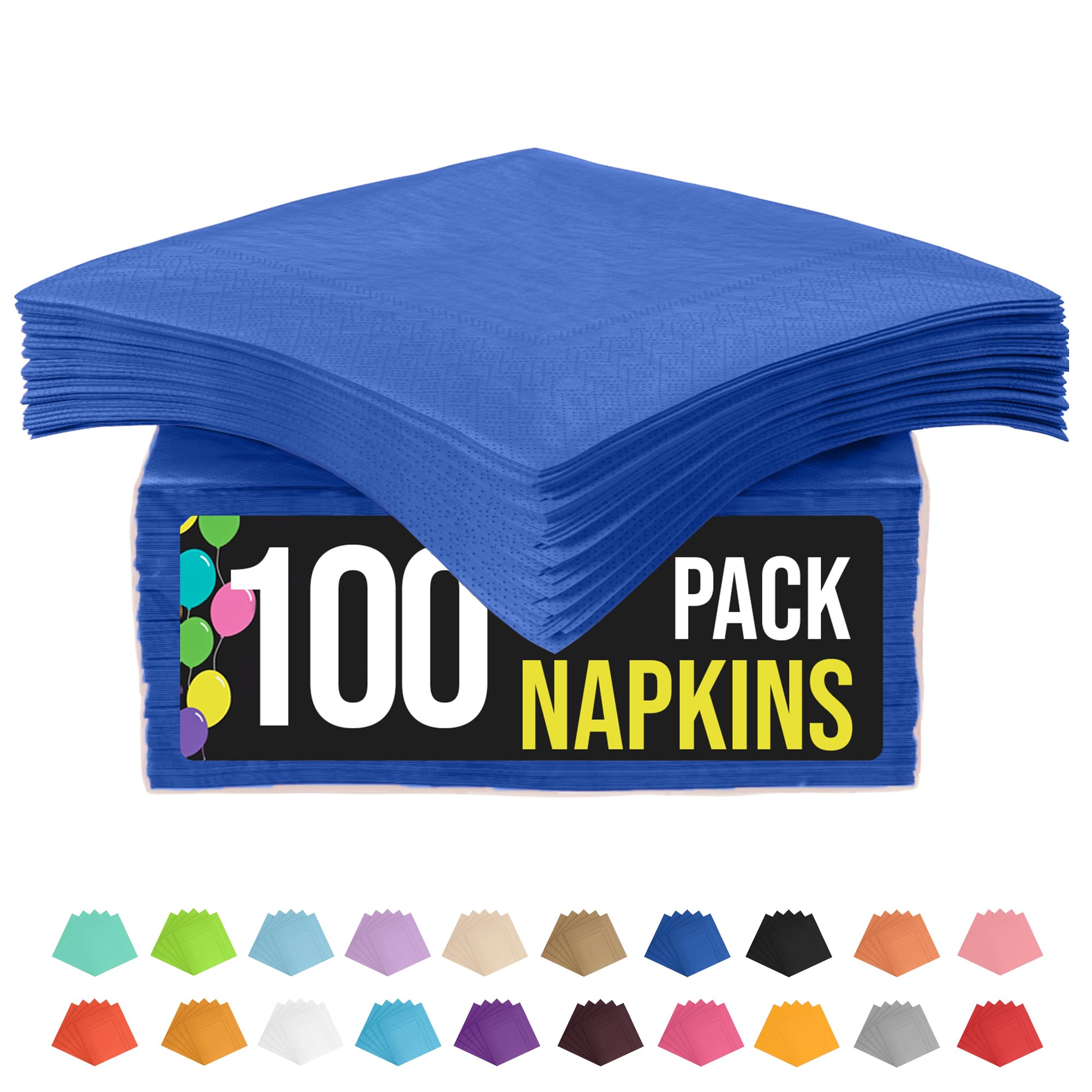 100-Pack 2-Ply Colored Paper Napkins for Parties
