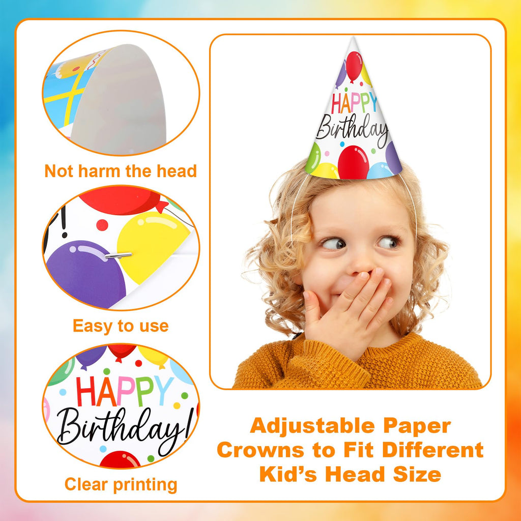 32-Piece Colorful Paper Birthday Party Hat Set