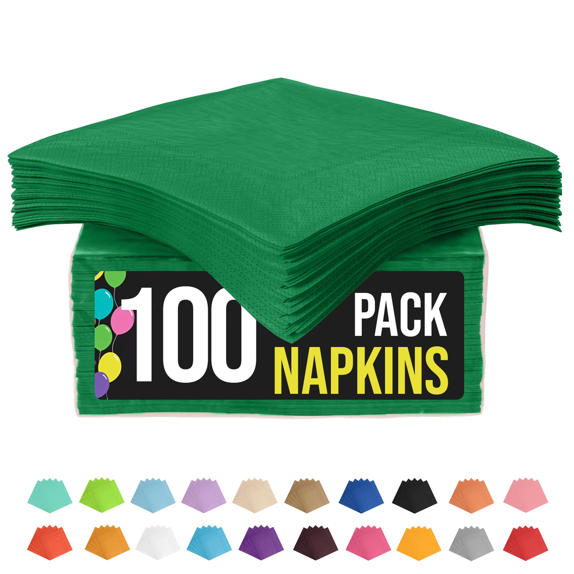 100-Pack 2-Ply Colored Paper Napkins for Parties