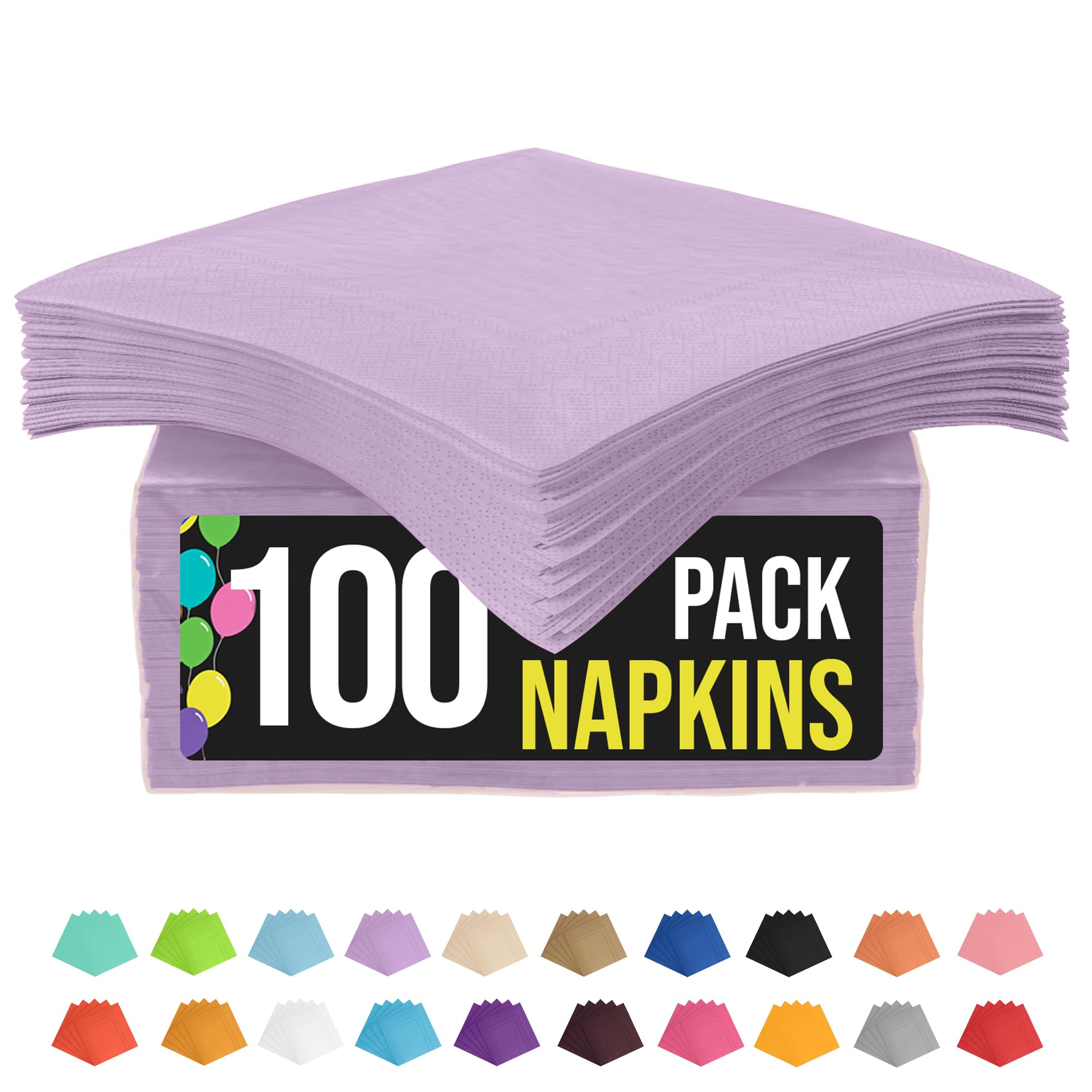 100-Pack 2-Ply Colored Paper Napkins for Parties