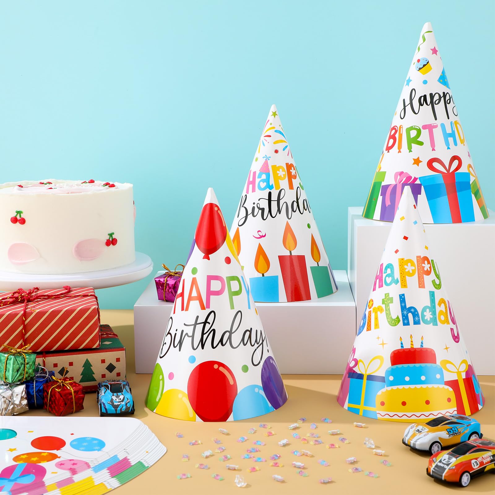 32-Piece Colorful Paper Birthday Party Hat Set