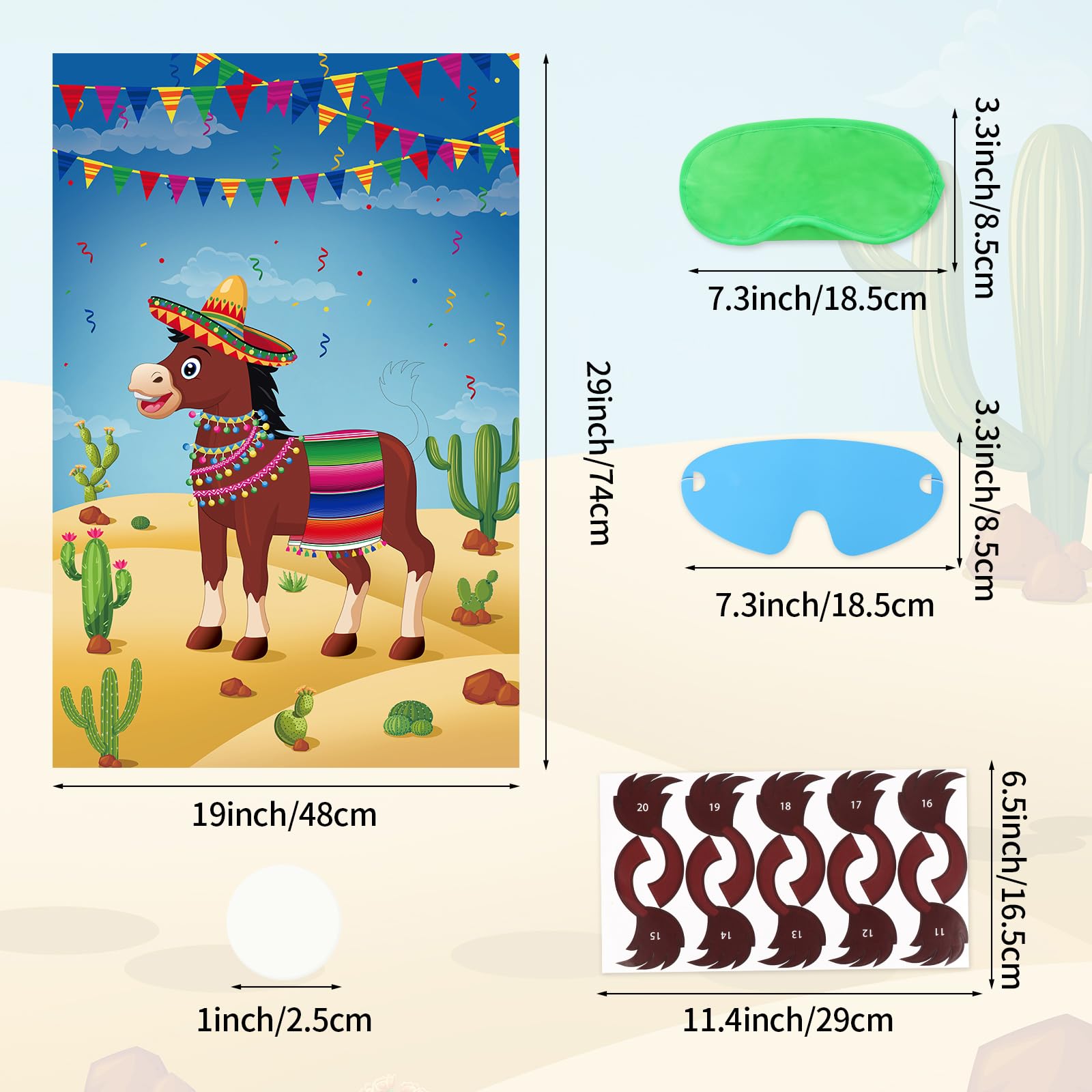 Pin the Tail on the Donkey Party Game with 50 Tails