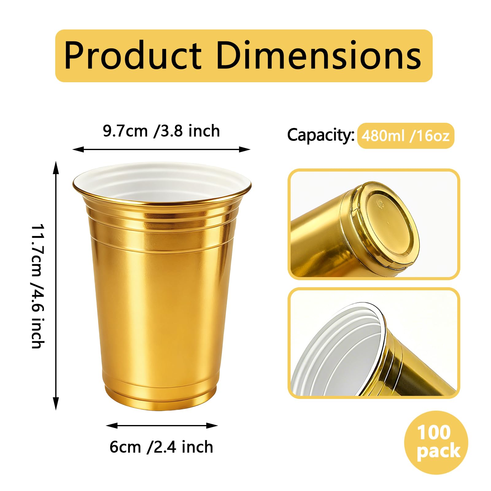 100-Pack 16 oz Gold Metallic Disposable Party Cups
