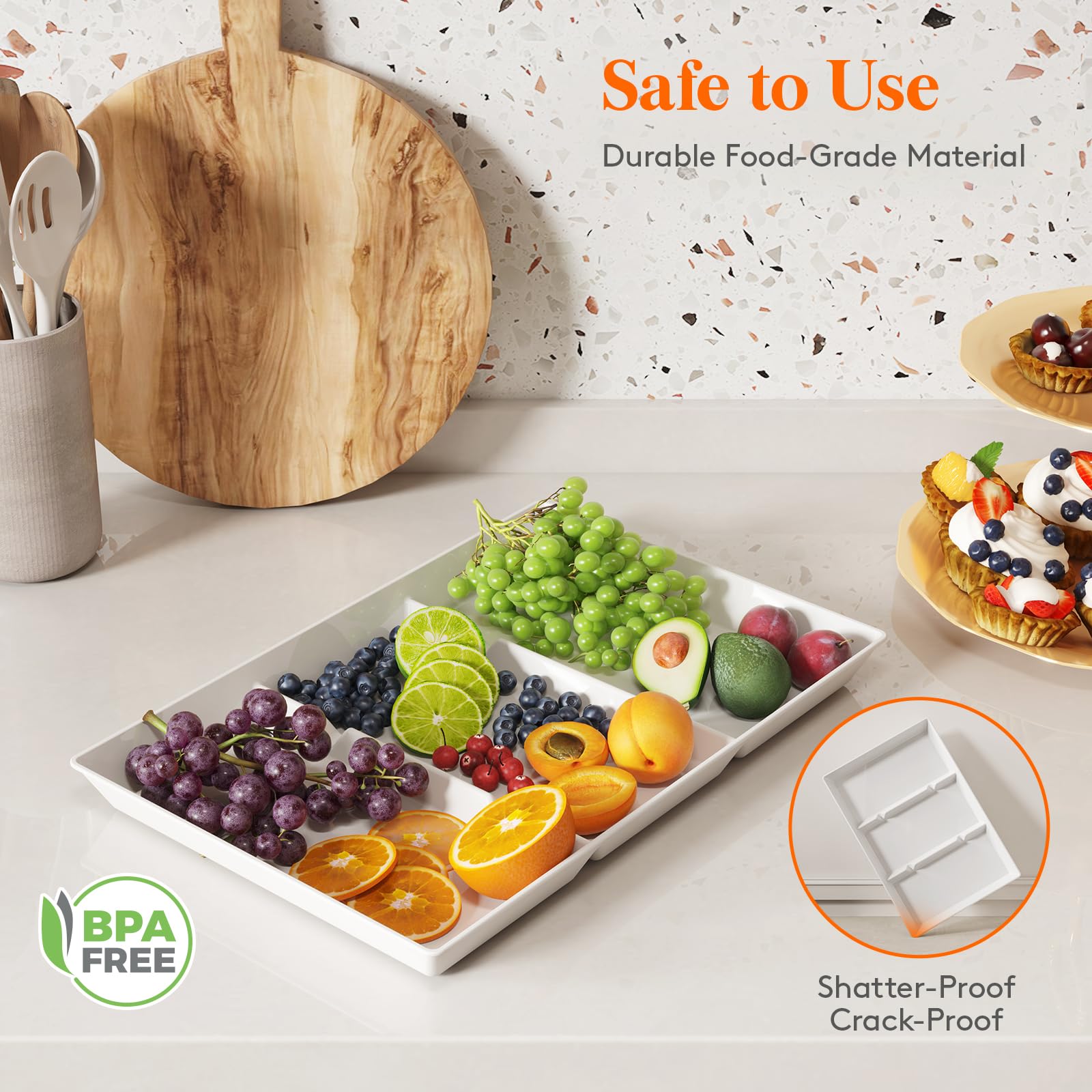 Reusable Divided Serving Tray for Snacks & Desserts
