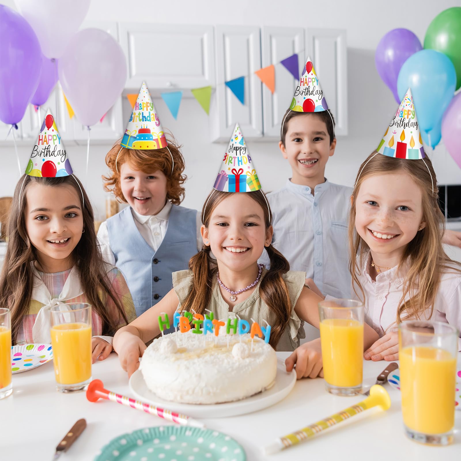 32-Piece Colorful Paper Birthday Party Hat Set