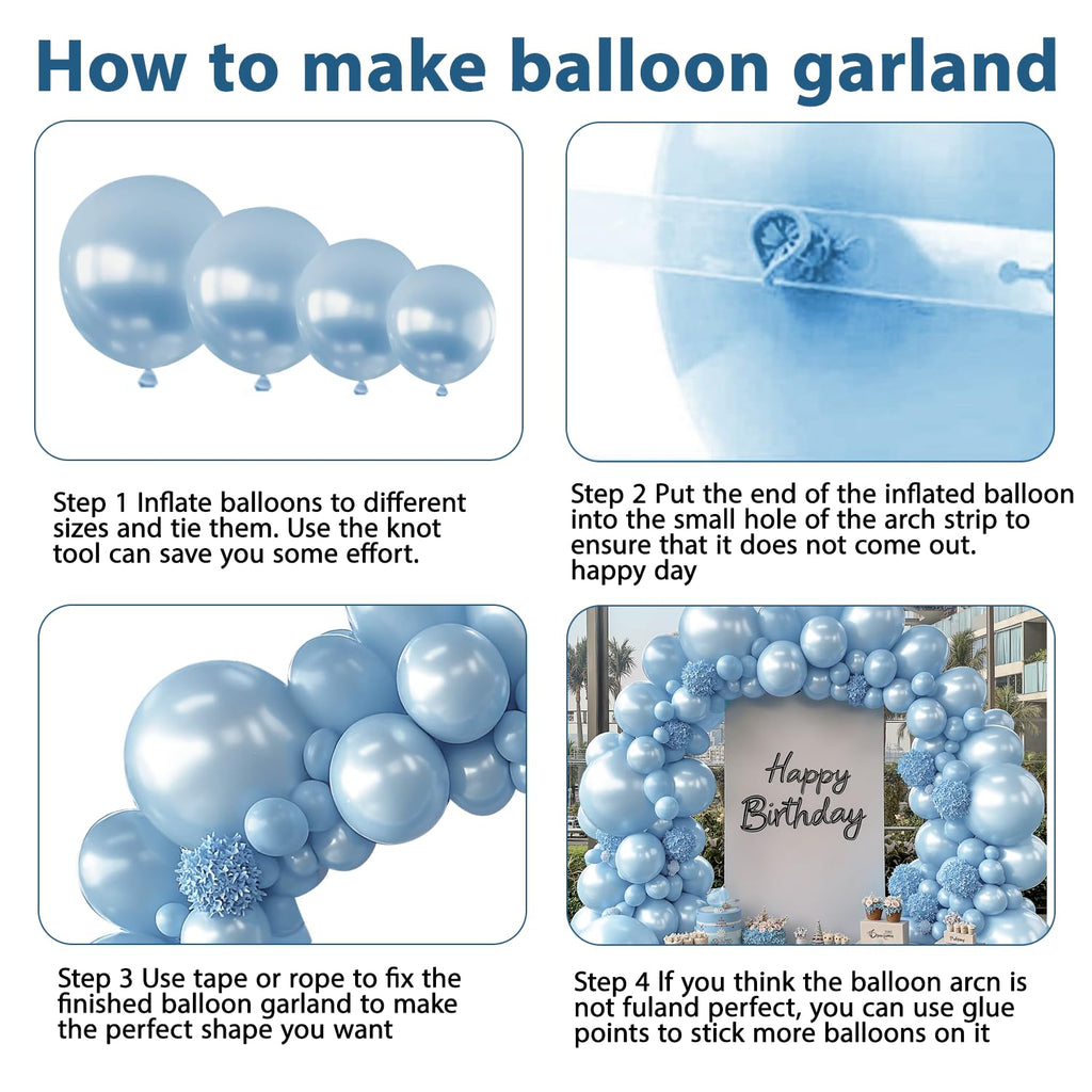 Pearl Balloon Arch Kit, Double Stuffed Pastel Blue Balloons Graland Different Size 18/12/10/5inch Light Baby Blue Balloons for Boy Baby Bridal Shower Wedding Party Decorations