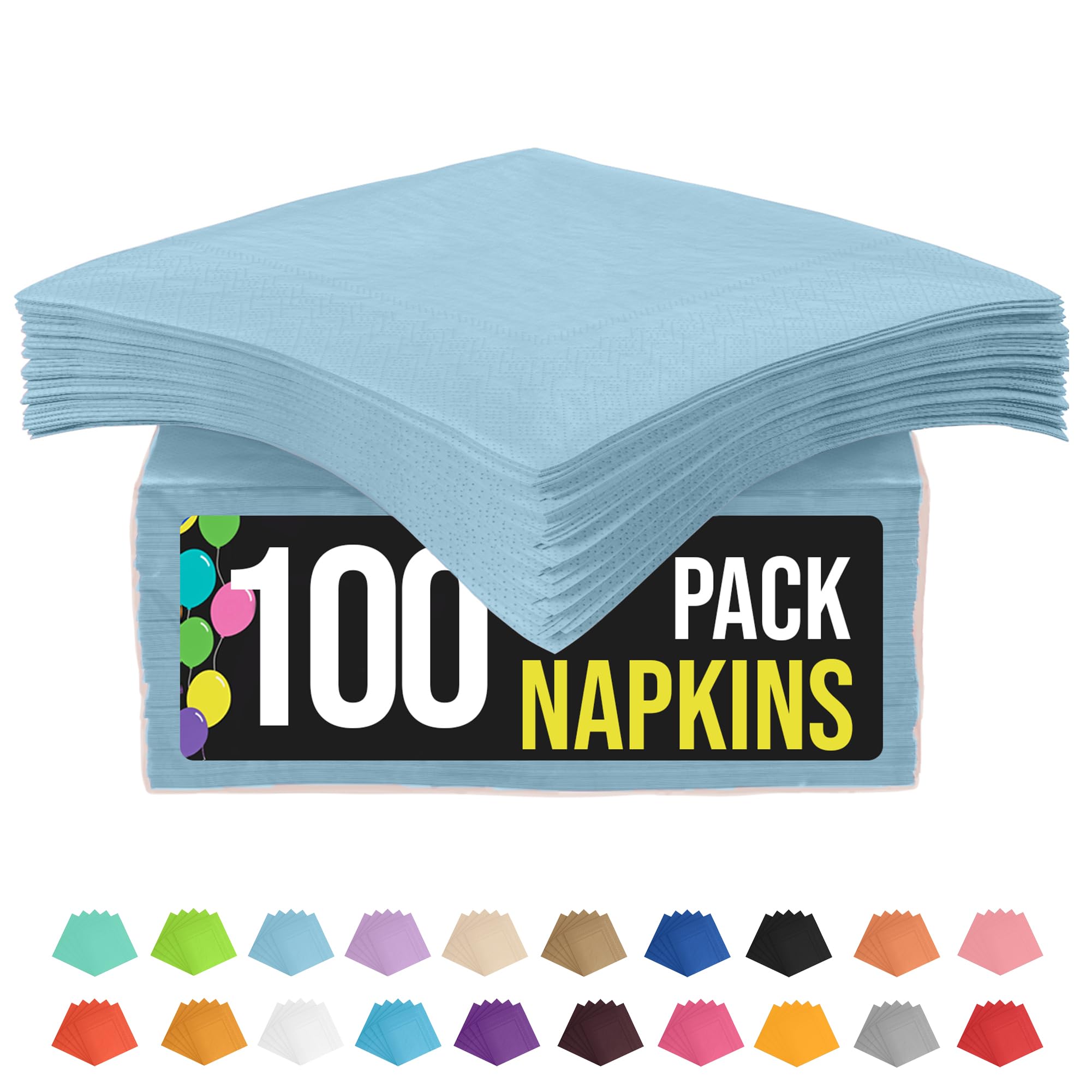 100-Pack 2-Ply Colored Paper Napkins for Parties