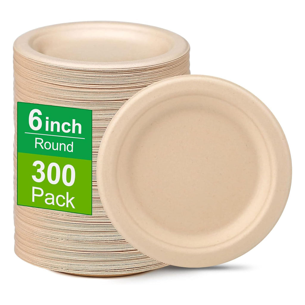 300-Pack 6-Inch Compostable Sugarcane Dessert Plates