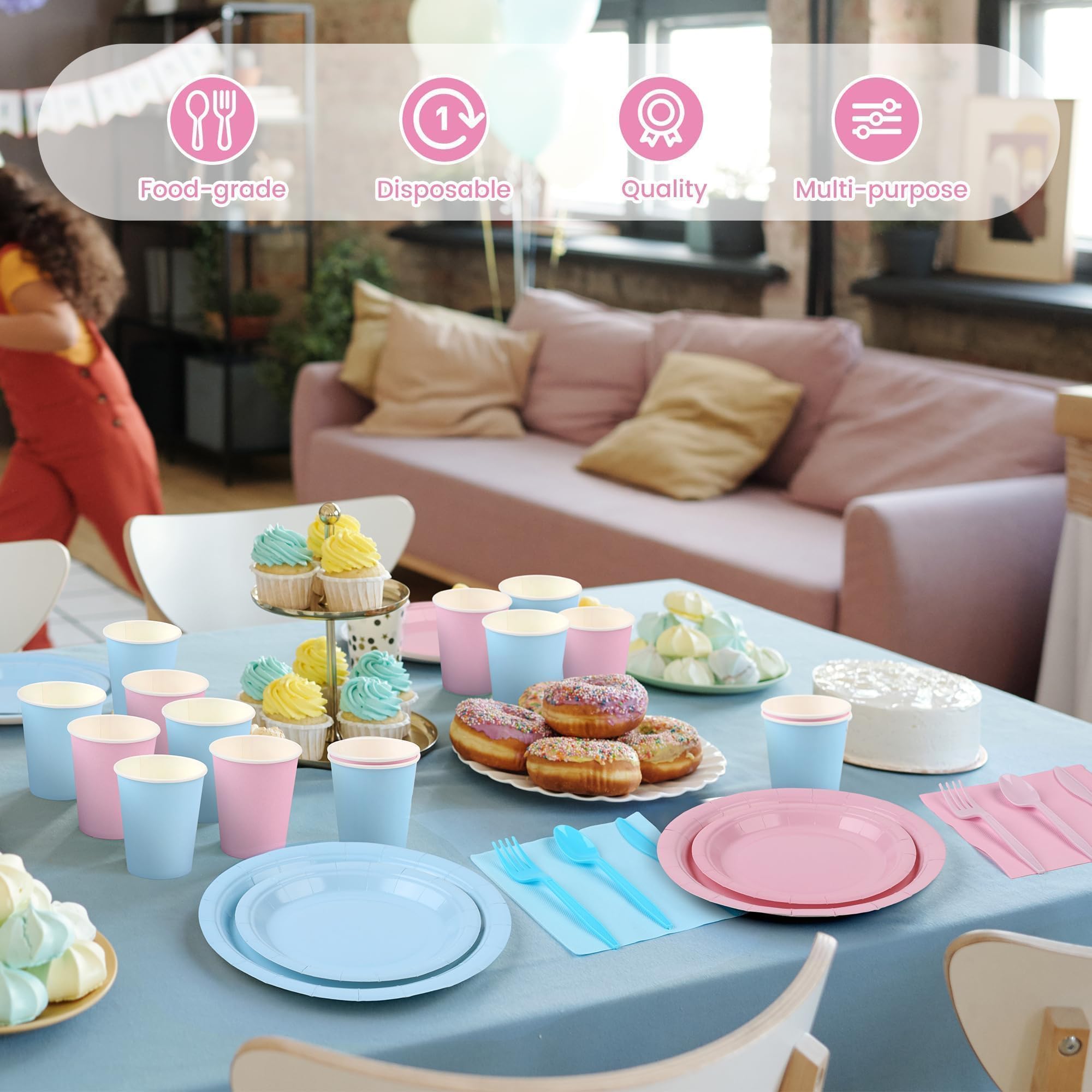 Disposable Party Tableware Set with Plates, Cups & Cutlery