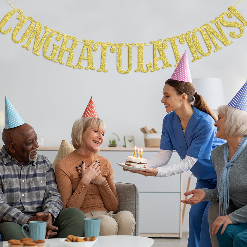 Congratulations Glitter Sign Banner- Graduation, Wedding, Retirement Party Supplies Decorations