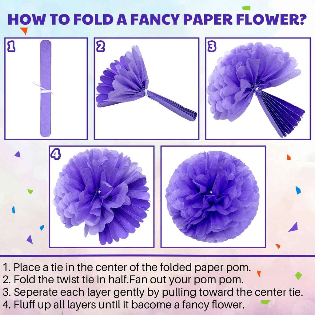 Yeaqee 30 Pcs Large Tissue Paper Pom Poms 14 12 10 Inch, Multicolor