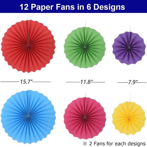 12-Piece Hanging Paper Fan Decoration Set for Parties