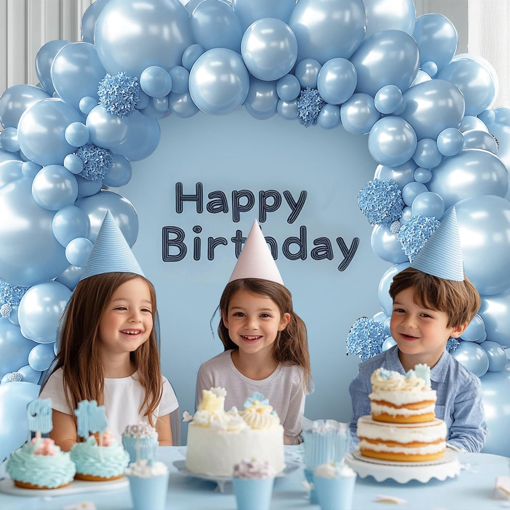 Pearl Balloon Arch Kit, Double Stuffed Pastel Blue Balloons Graland Different Size 18/12/10/5inch Light Baby Blue Balloons for Boy Baby Bridal Shower Wedding Party Decorations