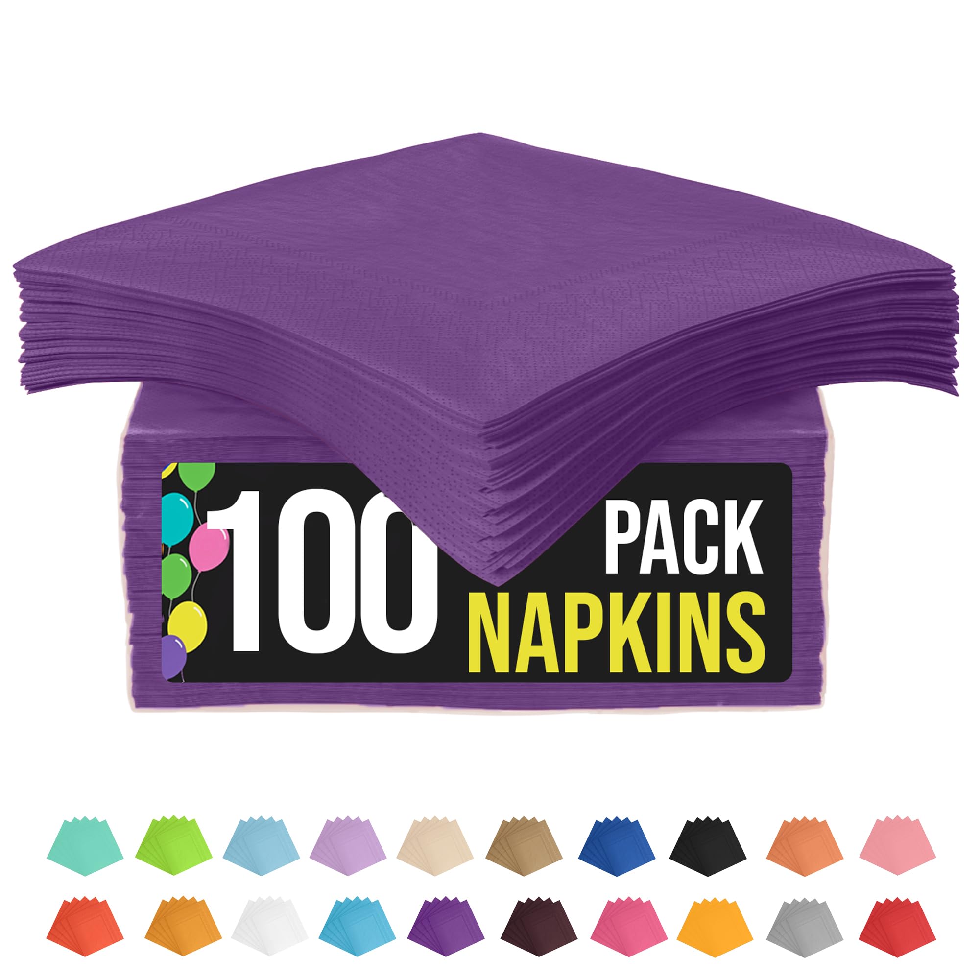 100-Pack 2-Ply Colored Paper Napkins for Parties
