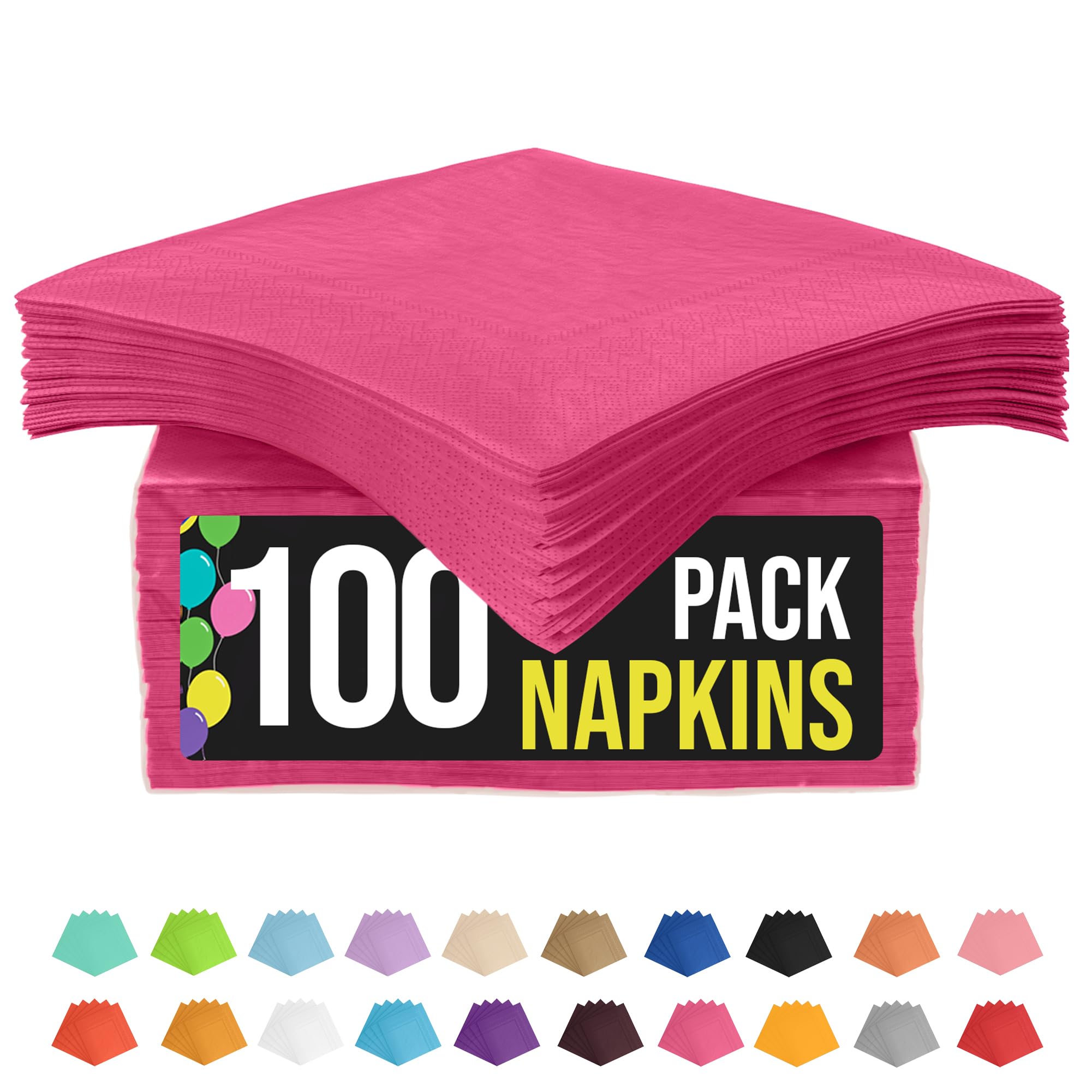 100-Pack 2-Ply Colored Paper Napkins for Parties